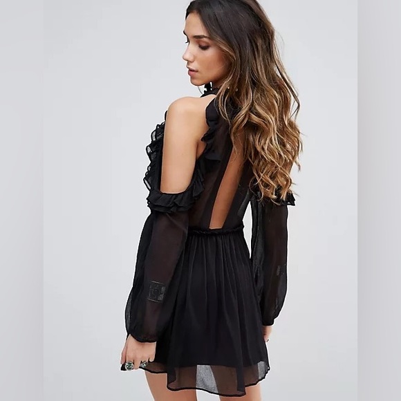 FREE PEOPLE YOU AND I FRILL MINI DRESS Sz 12 - Picture 3 of 10